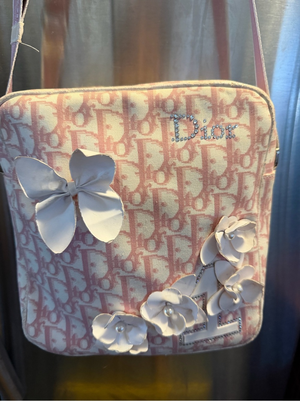 Dior Pink Monogram Crossbody with White Floral Appliqués - Picture 2 of 16